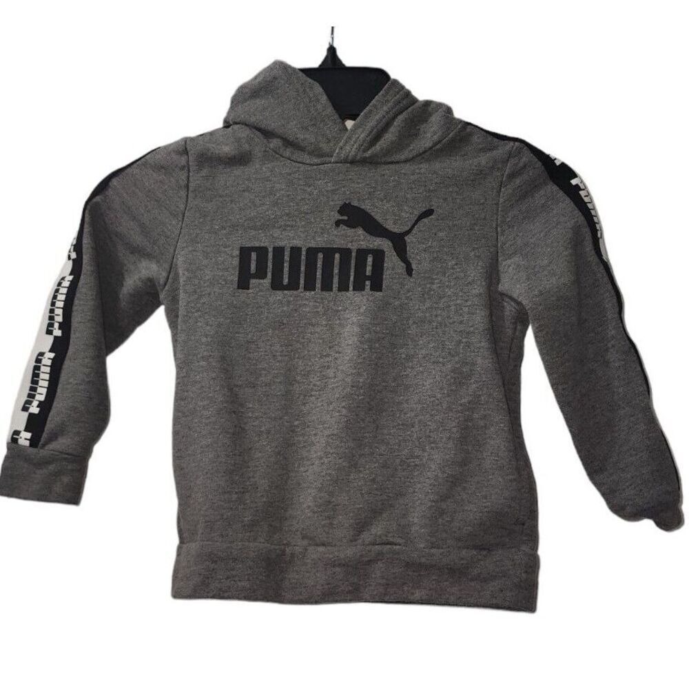 Puma Hoodie Pullover Logo Tape Trim Gray‎ Sweatshirt Activewear Size 4